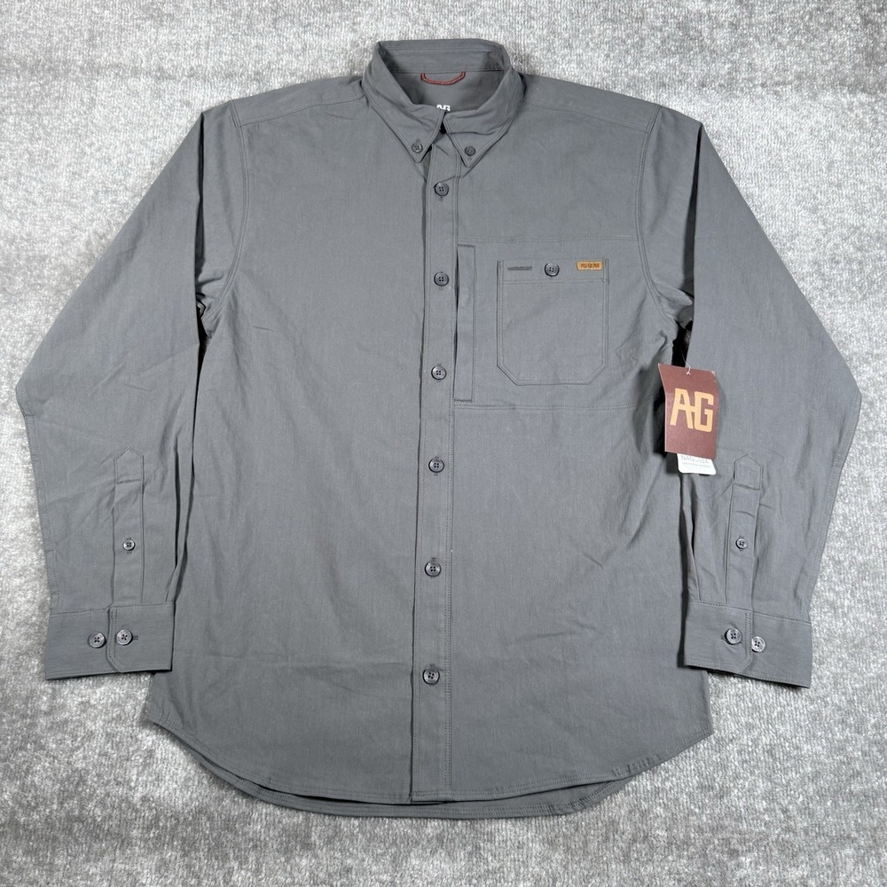 NWT AG Gear Shirt Men's Small Gray Harvester Long Sleeve Button‎ Up Stretch